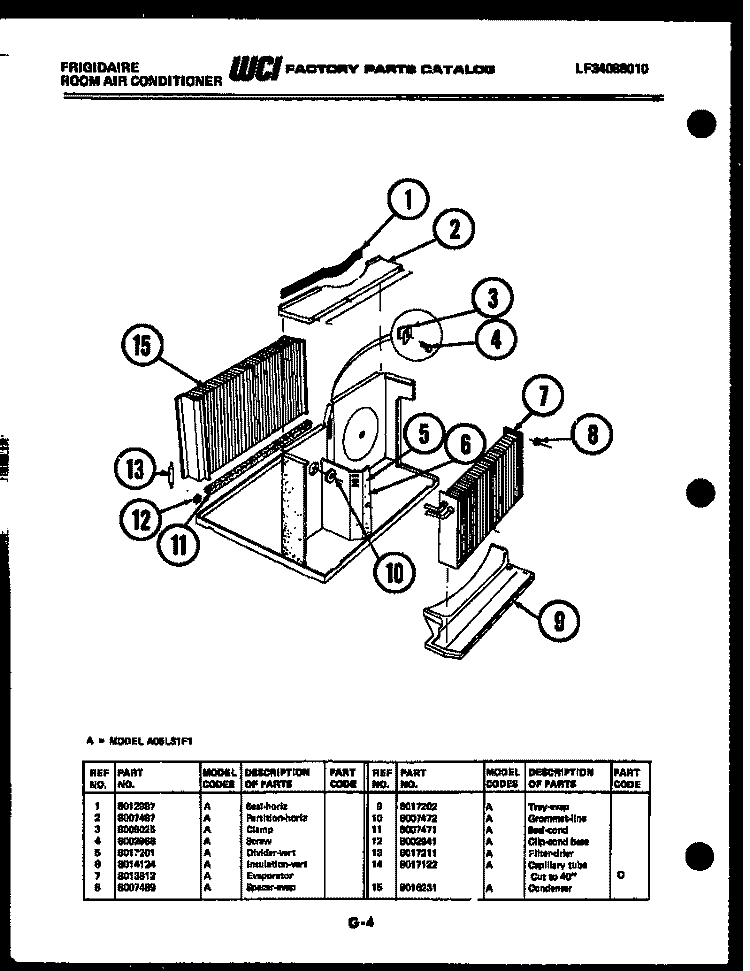 UNIT PARTS Diagram and Parts List for A11ME5F1  Frigidaire Air Conditioner