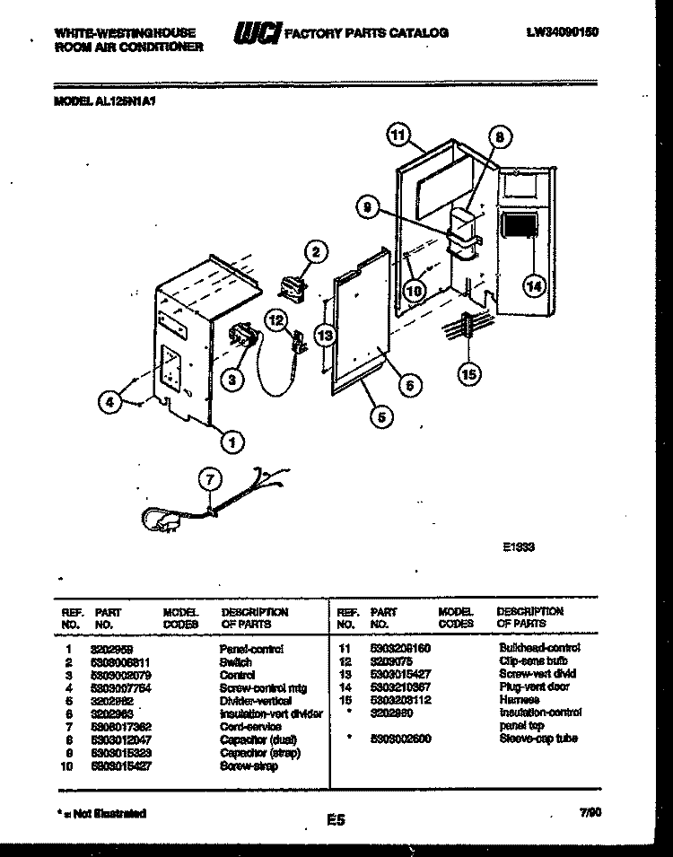 ELECTRICAL PARTS Diagram and Parts List for AL125N1A1  Frigidaire Air Conditioner