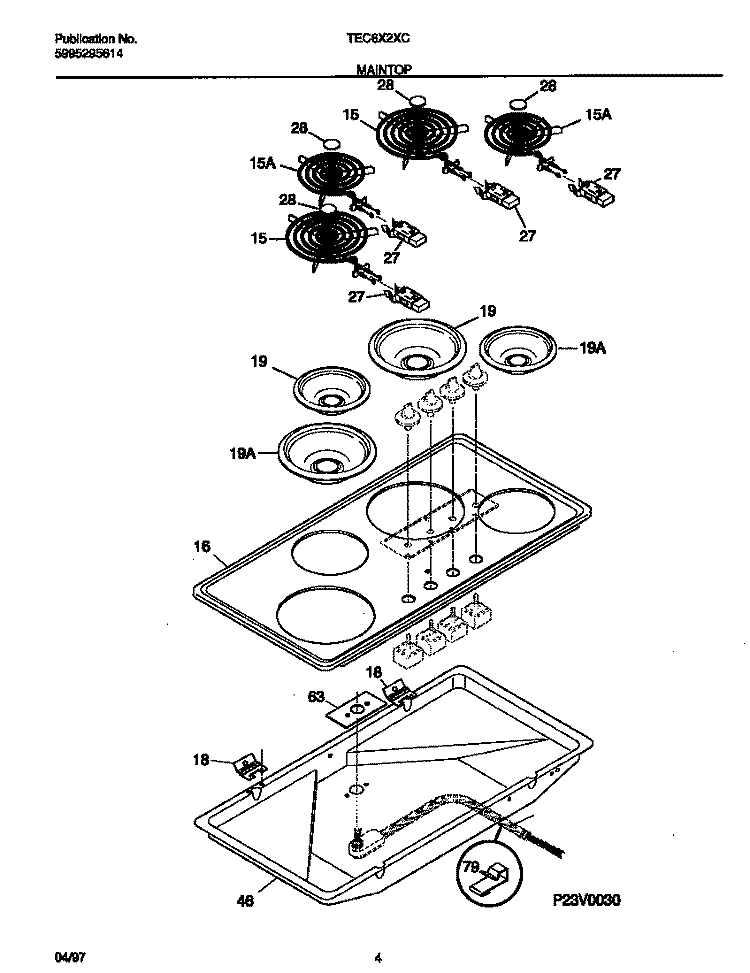 MAINTOP Diagram and Parts List for TEC6X2XCD3  Tappan Cooktop