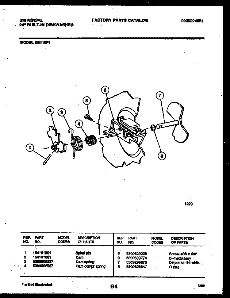 CAM Diagram and Parts List for DB110PW1  Frigidaire Dishwasher