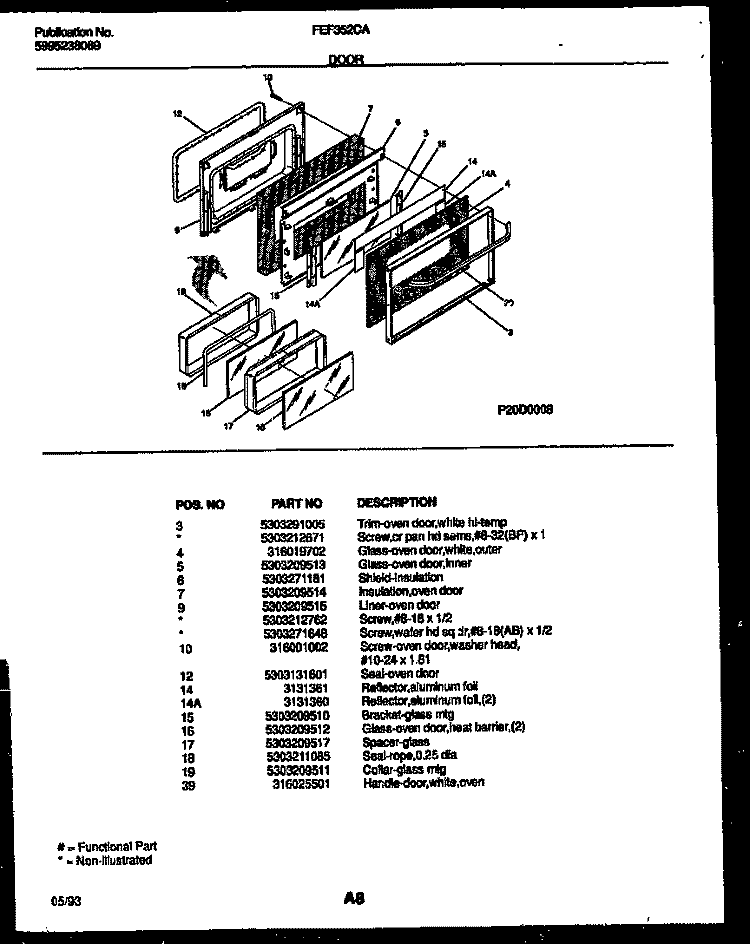 DOOR PARTS Diagram and Parts List for FEF352CASA  Frigidaire Range