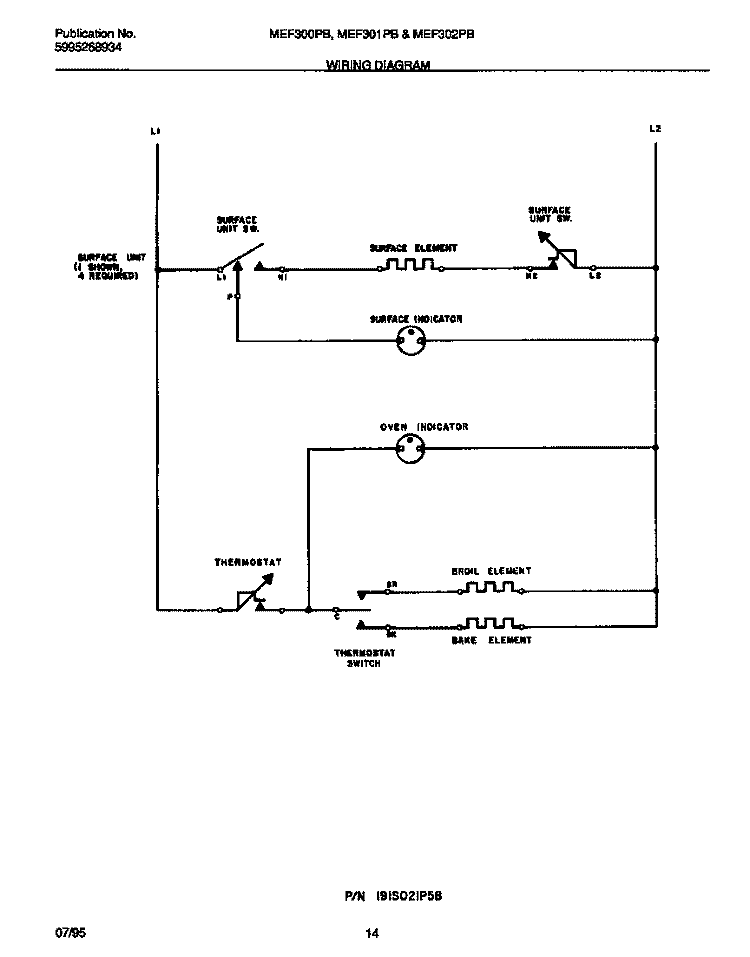 WIRING DIAGRAM Diagram and Parts List for MEF300PBDE  Frigidaire Range