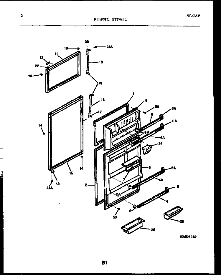 DOOR PARTS Diagram and Parts List for RT196TLD0  Frigidaire Refrigerator