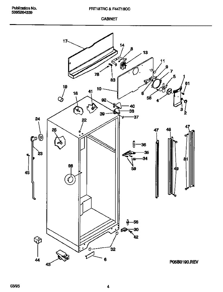 CABINET Diagram and Parts List for FRT18TRCW0  Frigidaire Refrigerator