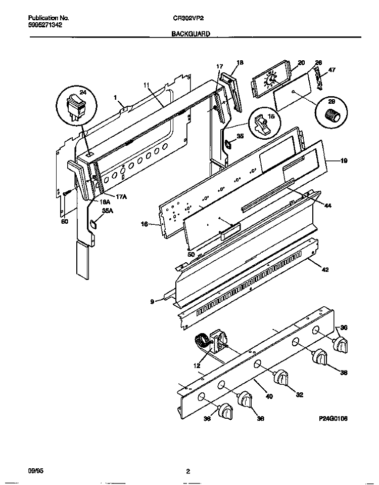BACKGUARD Diagram and Parts List for CR302VP2W03  Frigidaire Range