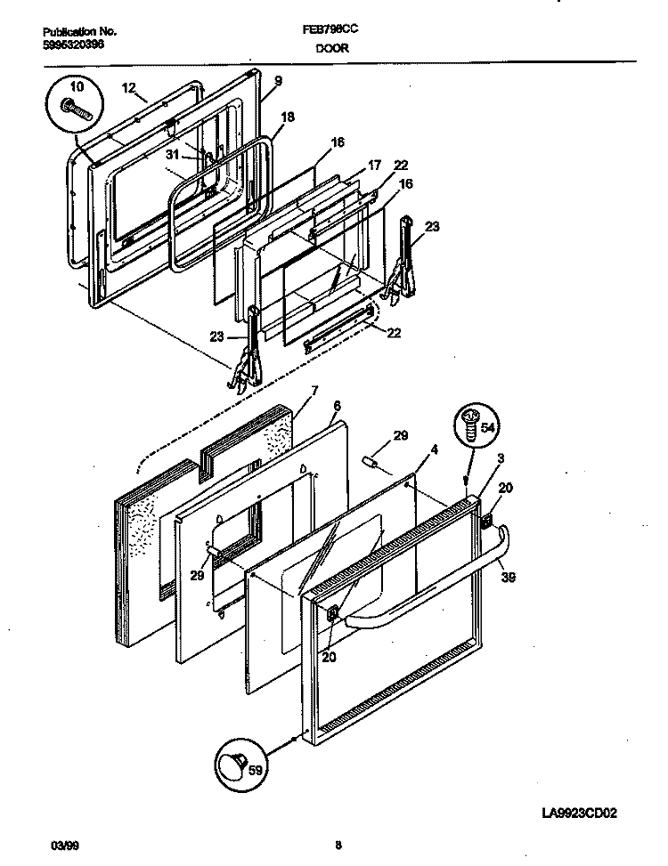 DOORS Diagram and Parts List for FEB798CCBH  Frigidaire Wall Oven