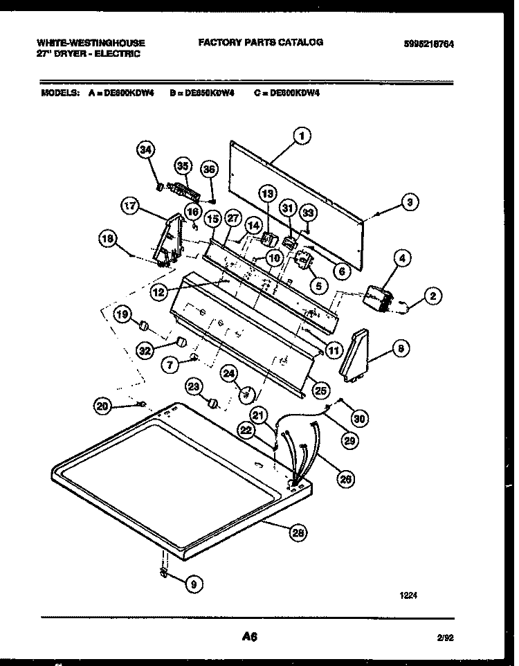 CONSOLE AND CONTROL PARTS Diagram and Parts List for DE650KDW4  Frigidaire Dryer