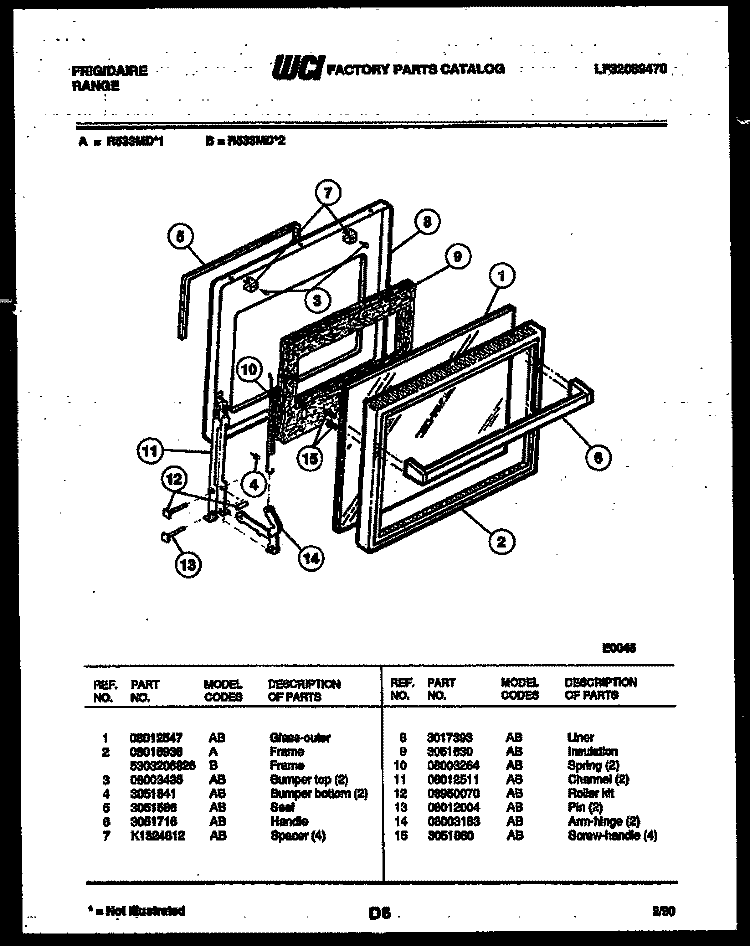 DOOR PARTS Diagram and Parts List for R533MDW1  Frigidaire Range