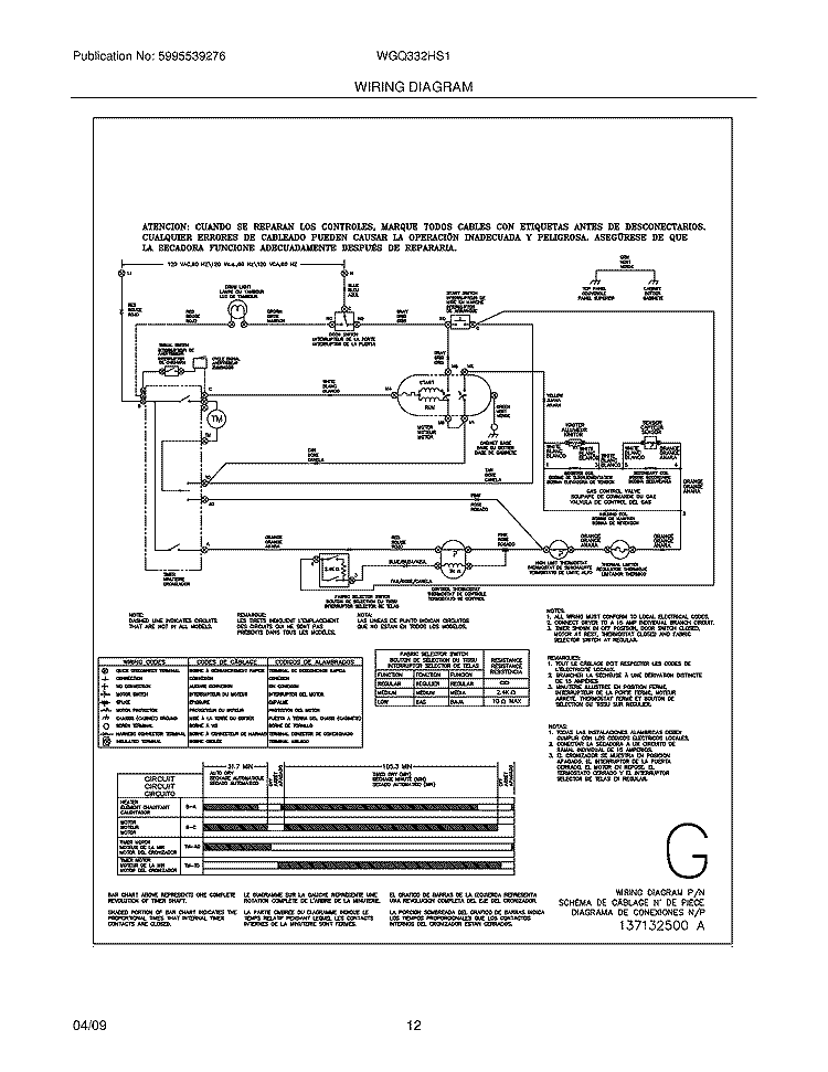 WIRING DIAGRAM Diagram and Parts List for WGQ332HS1  Westinghouse Dryer