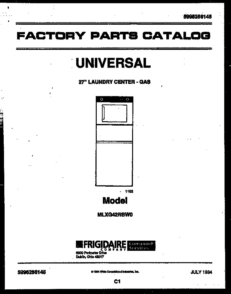 COVER Diagram and Parts List for MLXG42RBWD0  Kelvinator Washer Dryer Combo