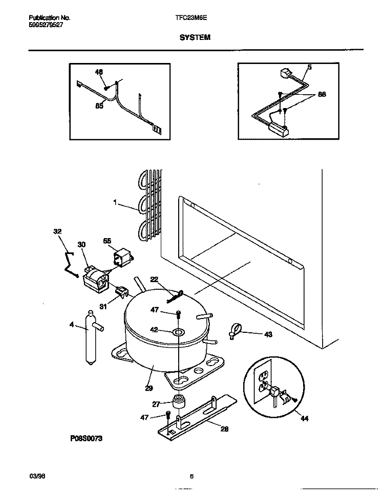 SYSTEM Diagram and Parts List for TFC23M6EW0  Tappan Freezer