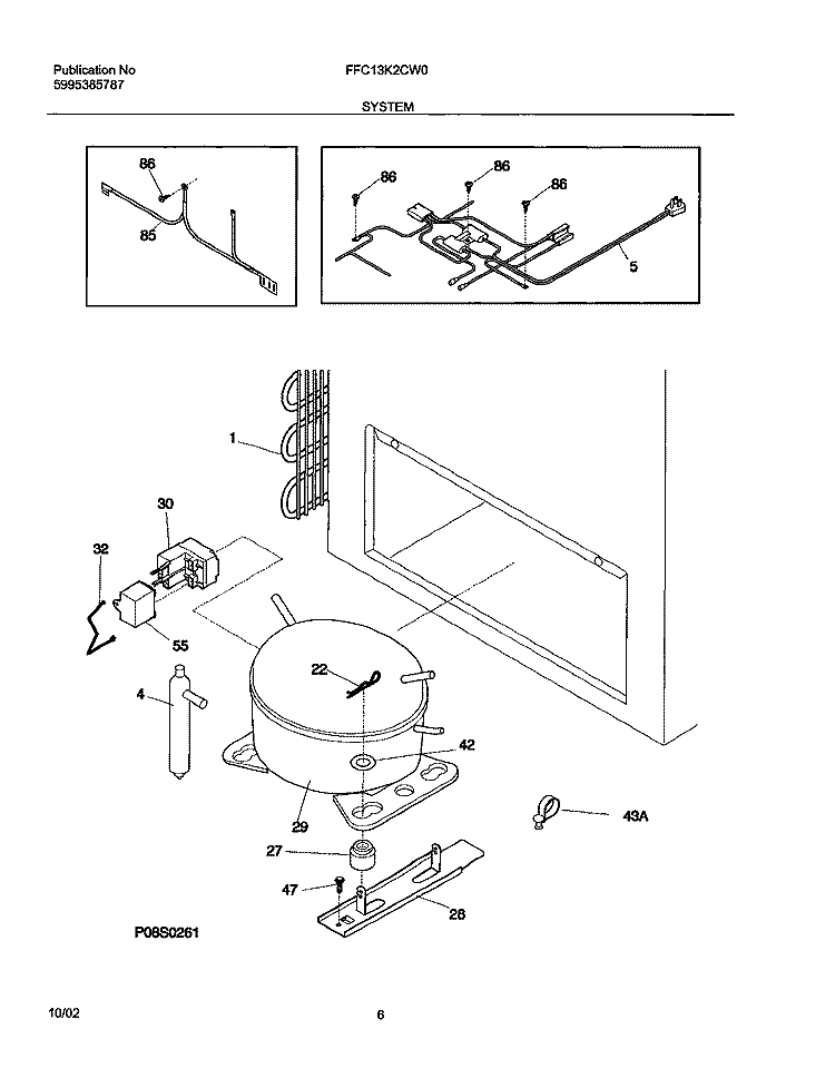 SYSTEM Diagram and Parts List for FFC13K2CW0  Frigidaire Freezer
