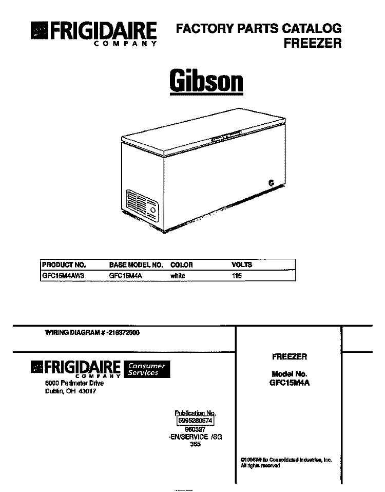 COVER Diagram and Parts List for GFC15M4AW3  Gibson Freezer