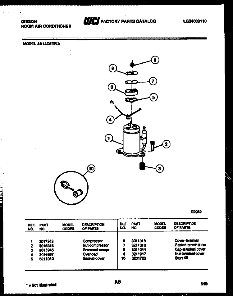 COMPRESSOR PARTS Diagram and Parts List for AK14C6EWA  Gibson Air Conditioner