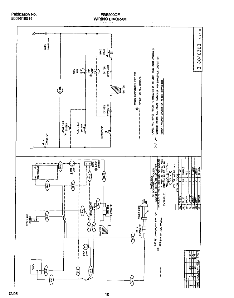 WIRING DIAGRAM Diagram and Parts List for FGB500CESH  Frigidaire Wall Oven