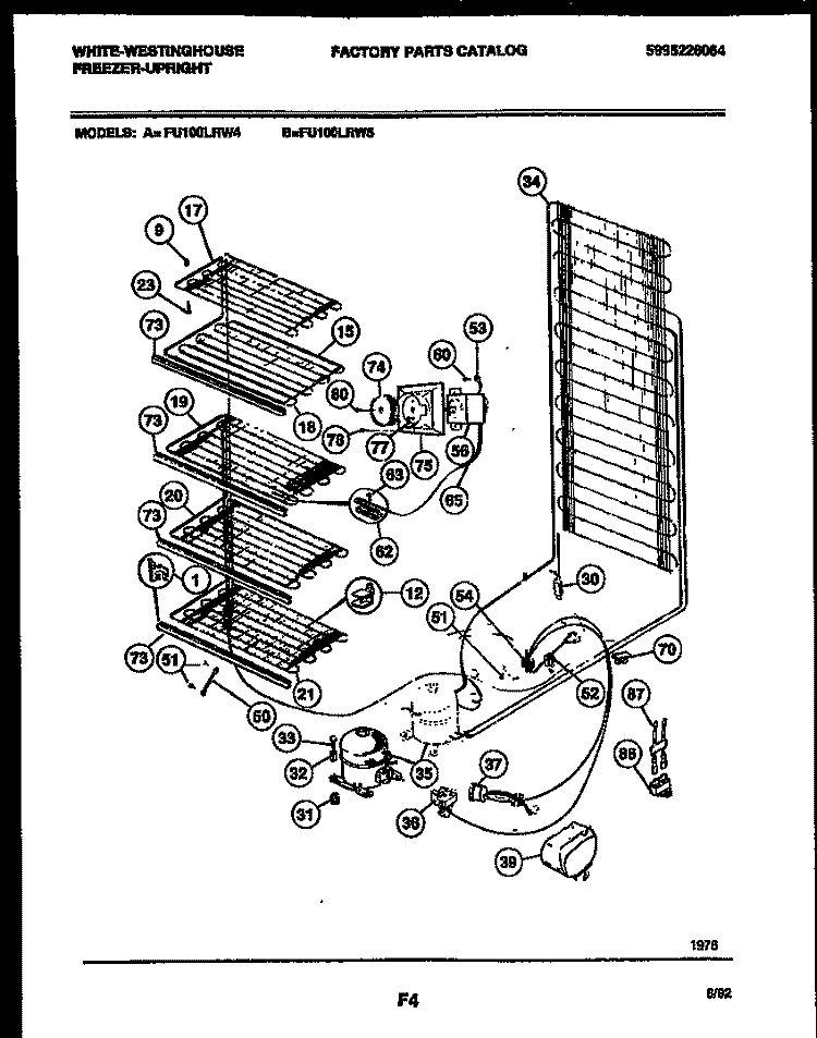 SYSTEM AND ELECTRICAL PARTS Diagram and Parts List for FU100LRW5  Frigidaire Freezer