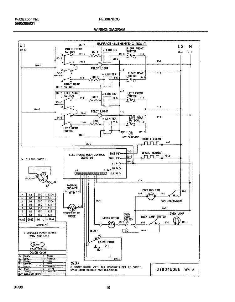 WIRING DIAGRAM Diagram and Parts List for FES367BCC  Frigidaire Range
