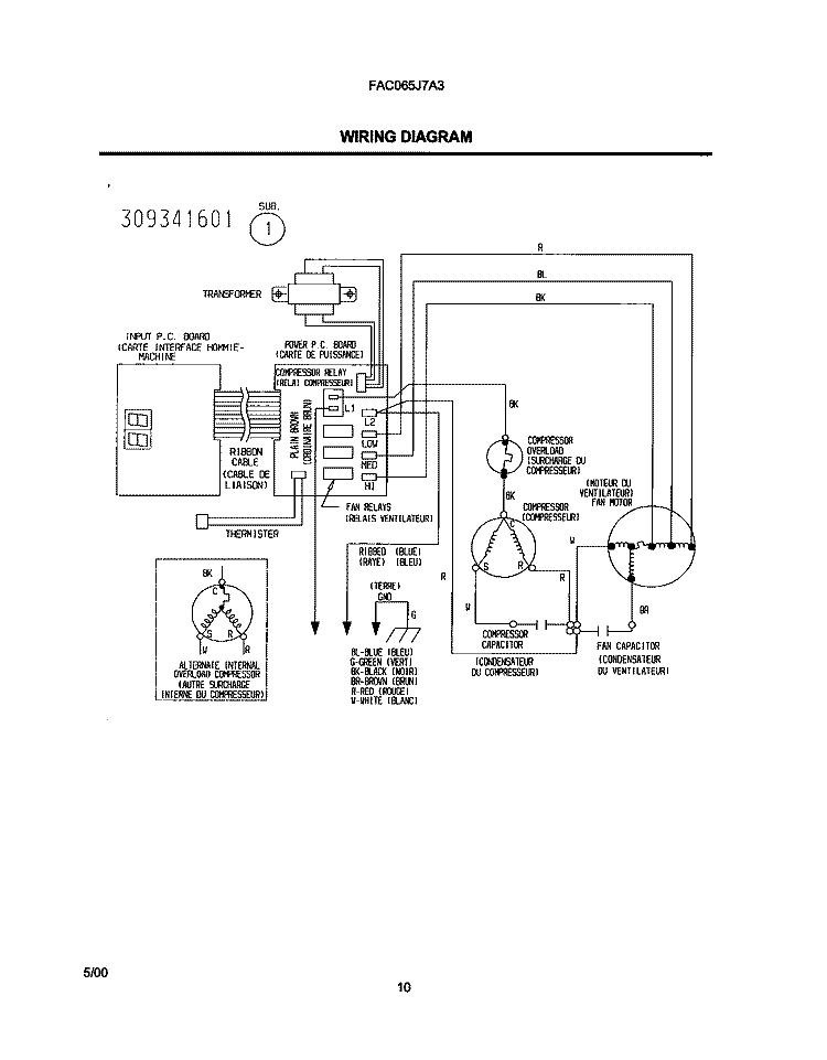 WIRING DIAGRAM Diagram and Parts List for FAC065J7A3  Frigidaire Air Conditioner
