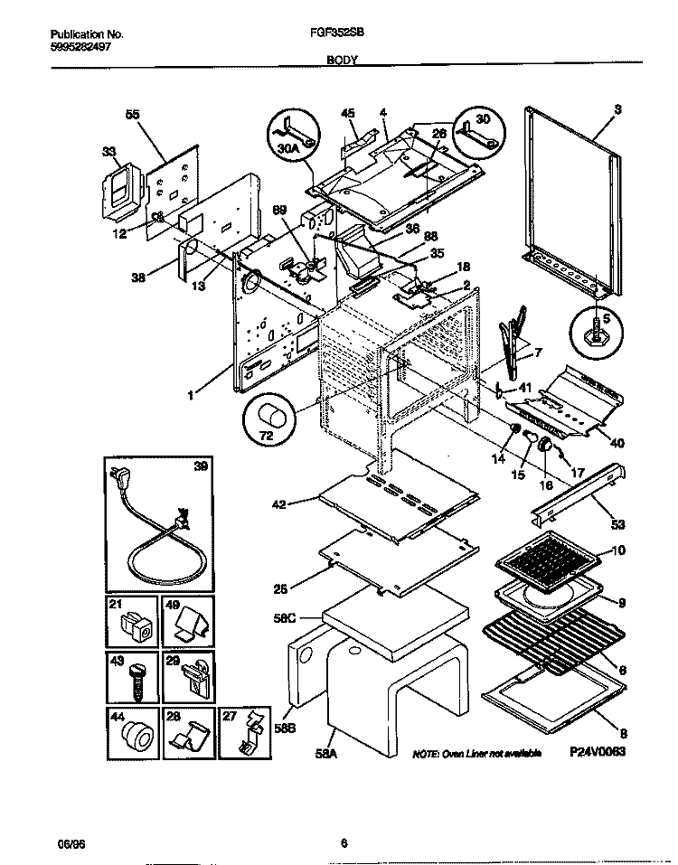 BODY Diagram and Parts List for FGF352SBWC  Frigidaire Range