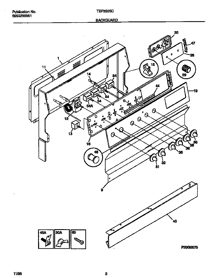 BACKGUARD Diagram and Parts List for TEF350SCDD  Tappan Range