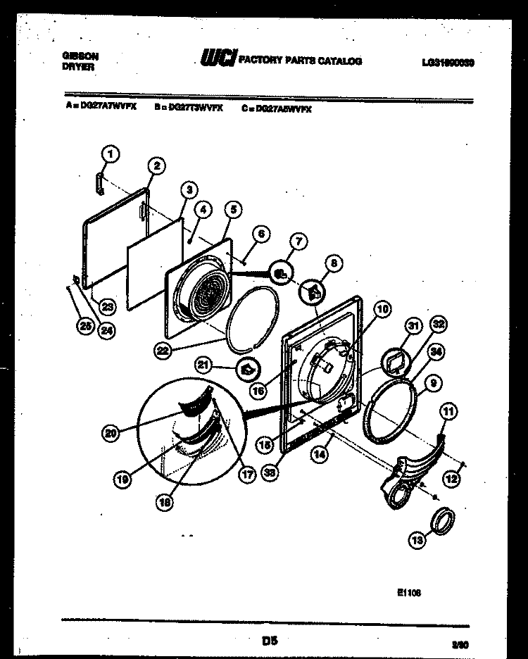 DOOR PARTS Diagram and Parts List for DG27A7WVFX  Gibson Dryer