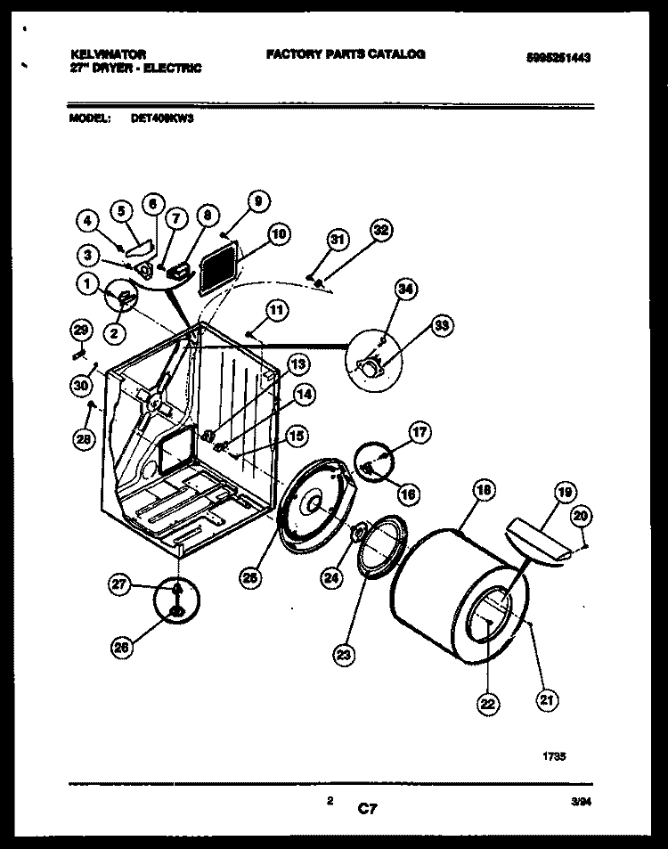 CABINET AND COMPONENT PARTS Diagram and Parts List for DET400KD3  Kelvinator Dryer