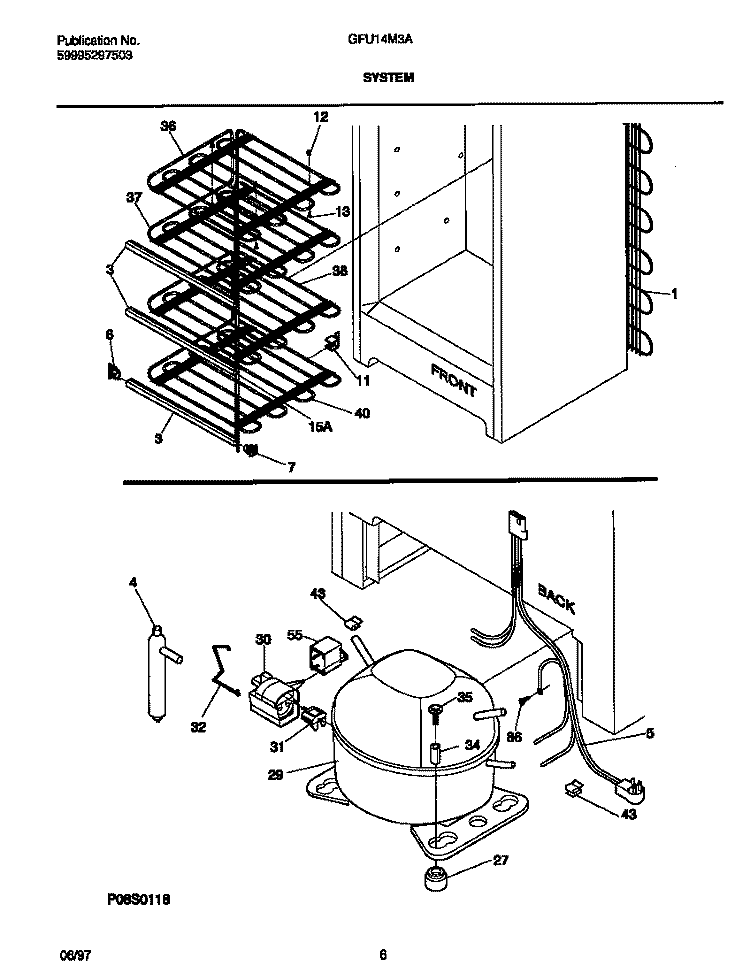 SYSTEM Diagram and Parts List for GFU14M3AW7  Gibson Freezer