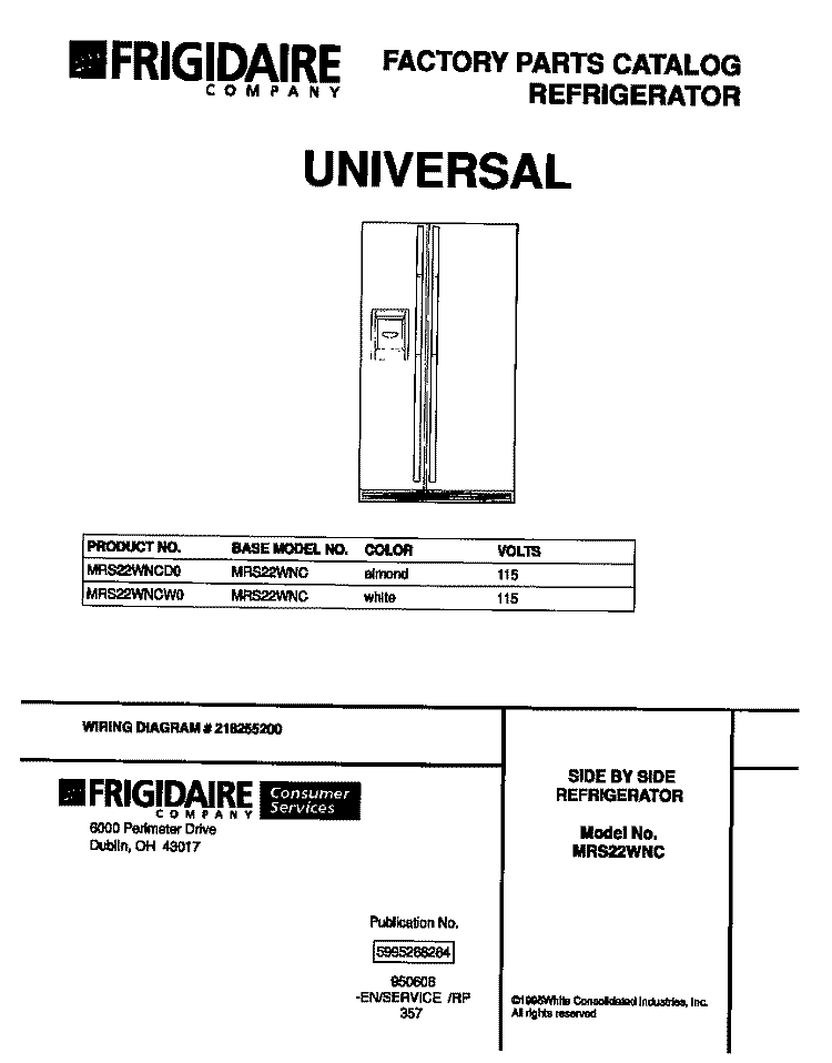 COVER Diagram and Parts List for MRS22WNCD0  Uni Refrigerator