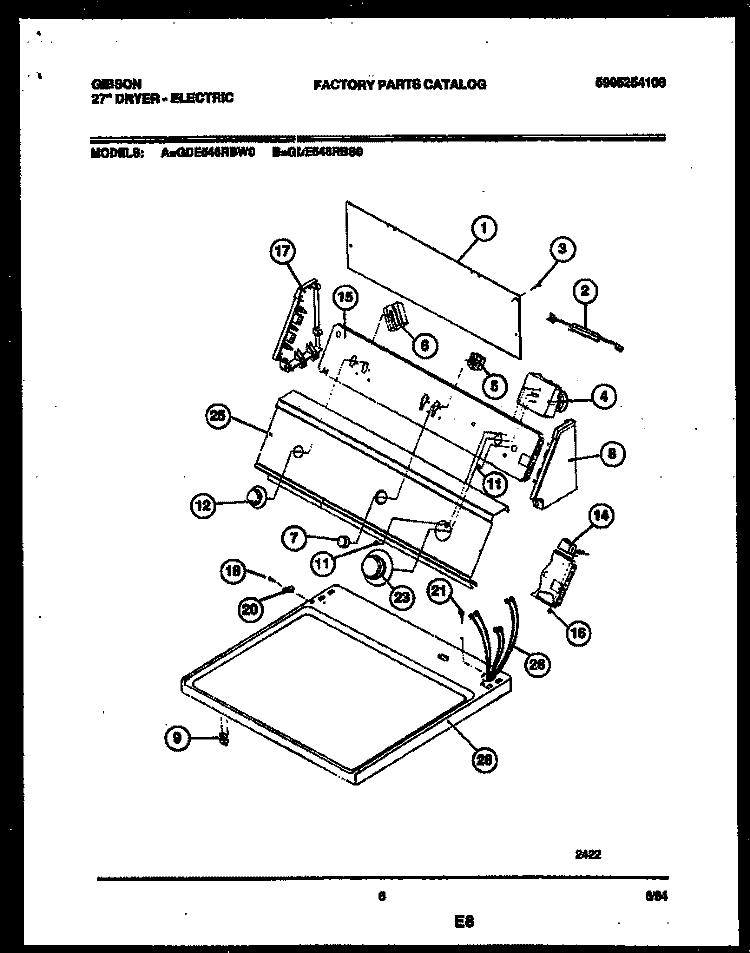 CONSOLE AND CONTROL PARTS Diagram and Parts List for GDE546RBW0  Gibson Dryer