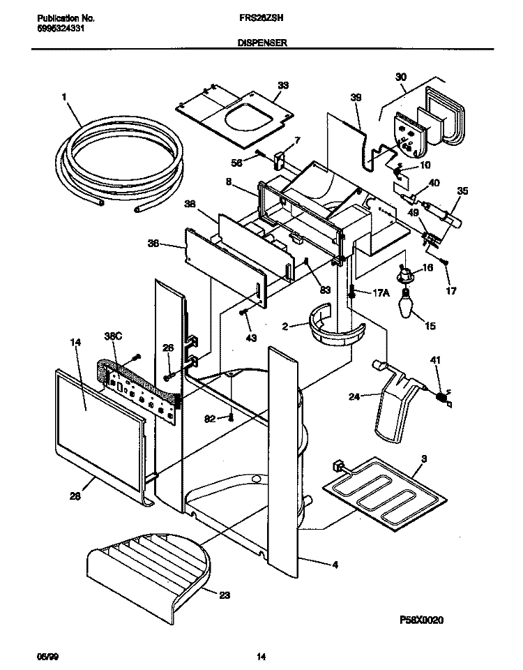 ICE DISPENSER Diagram and Parts List for FRS26ZSHB0  Frigidaire Refrigerator