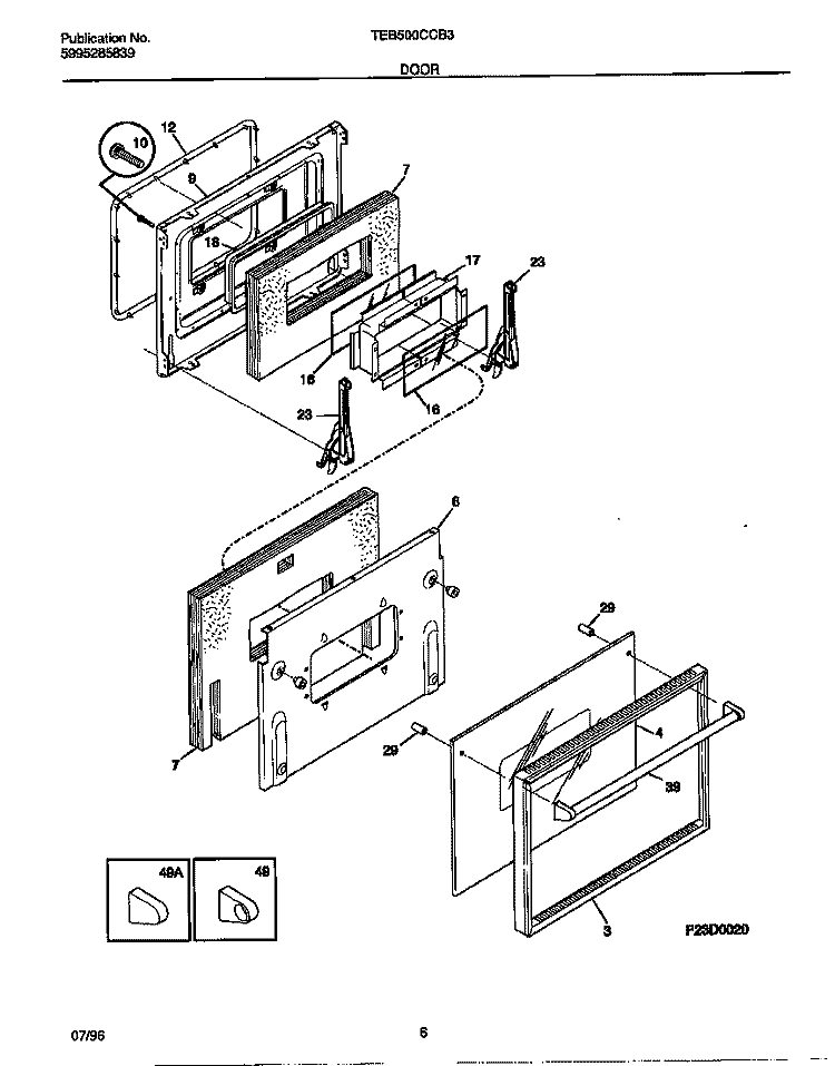 DOOR Diagram and Parts List for TEB500CCB3  Tappan Wall Oven