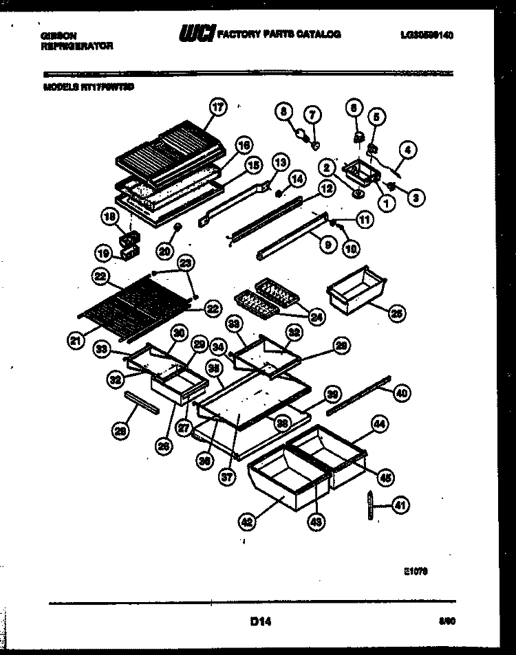 SHELVES AND SUPPORTS Diagram and Parts List for RT17F9WT3D  Gibson Refrigerator
