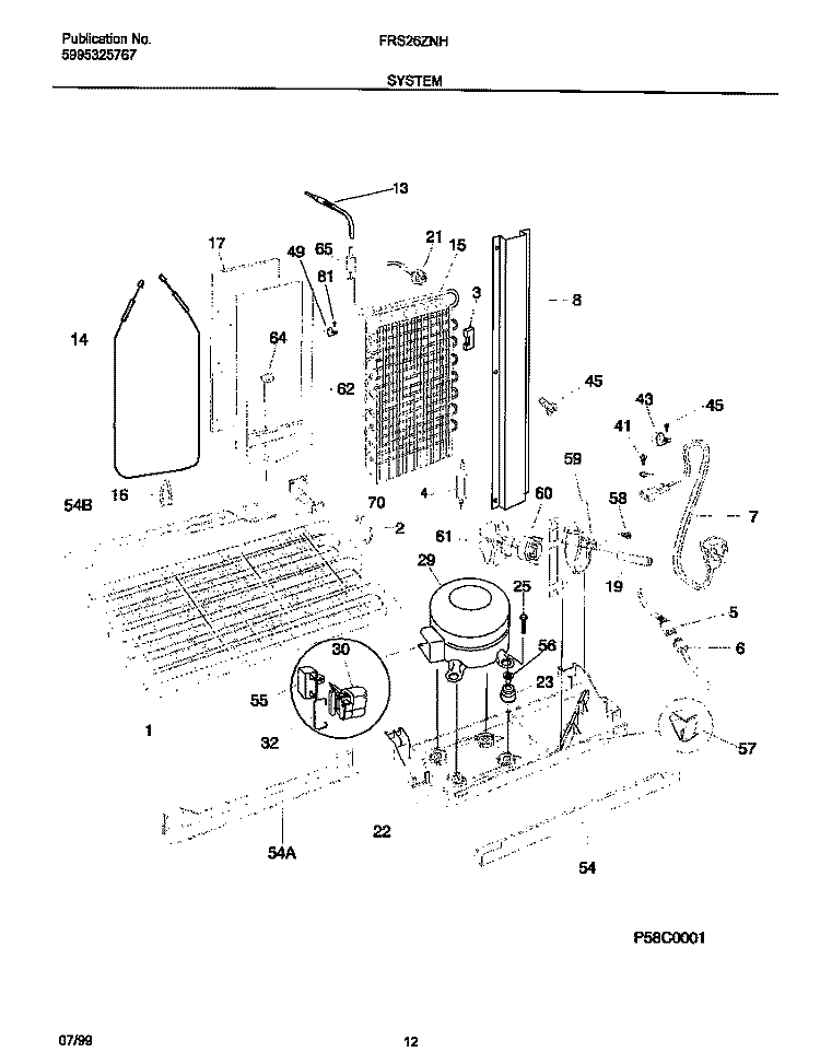 SYSTEM Diagram and Parts List for FRS26ZNHW1  Frigidaire Refrigerator