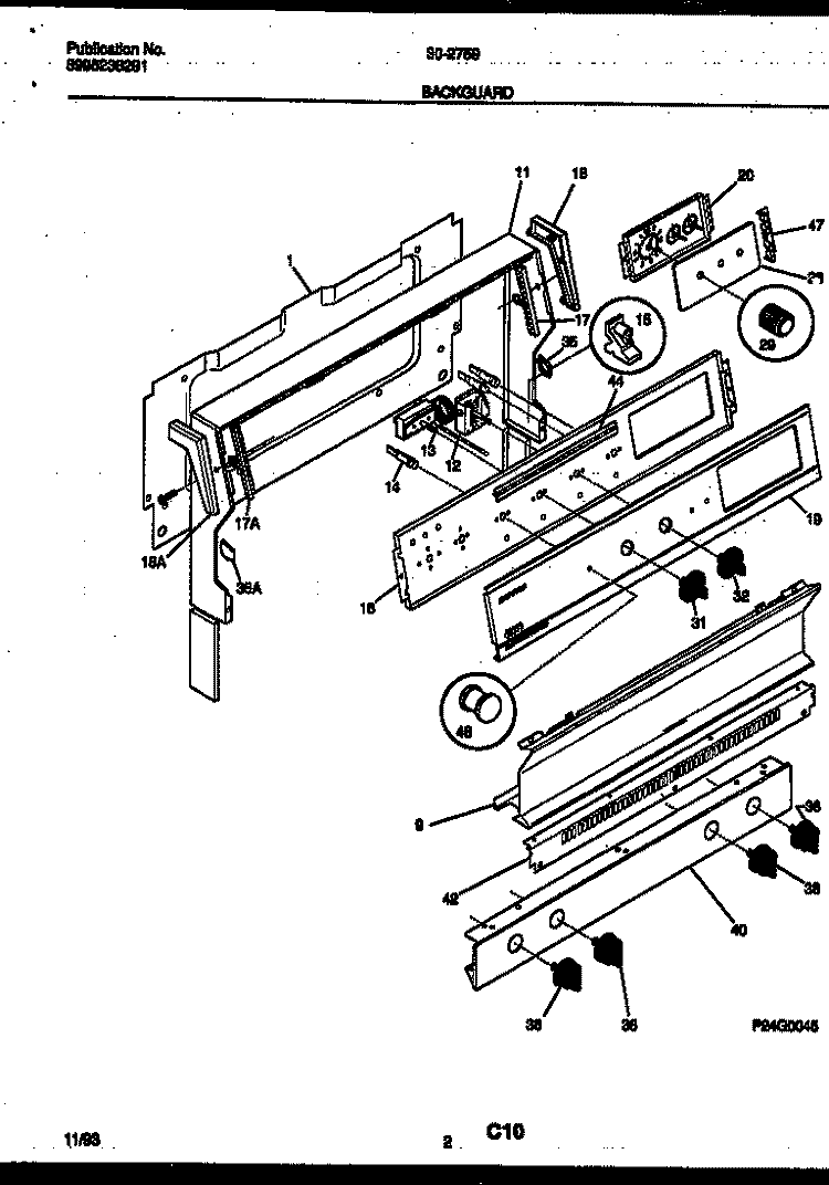 BACKGUARD Diagram and Parts List for 30-2759-00-07  Tappan Range