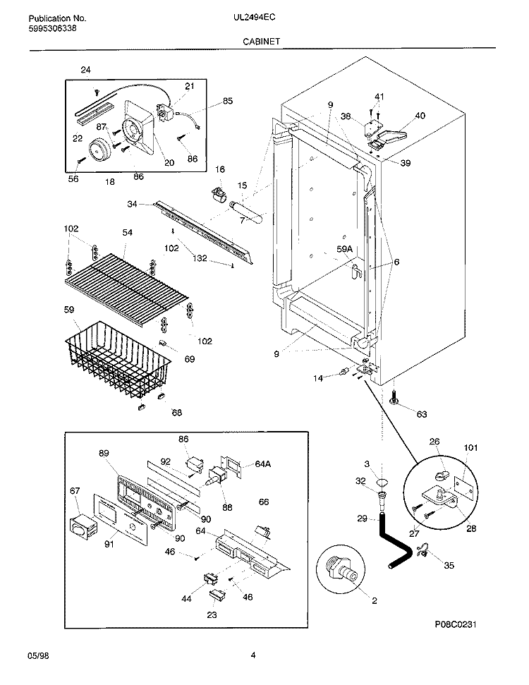 CABINET Diagram and Parts List for UL2494ECW8  Frigidaire Freezer