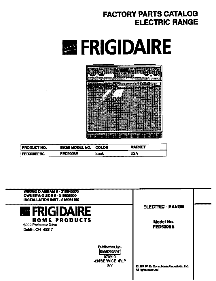 COVER Diagram and Parts List for FED300BEBC  Frigidaire Range