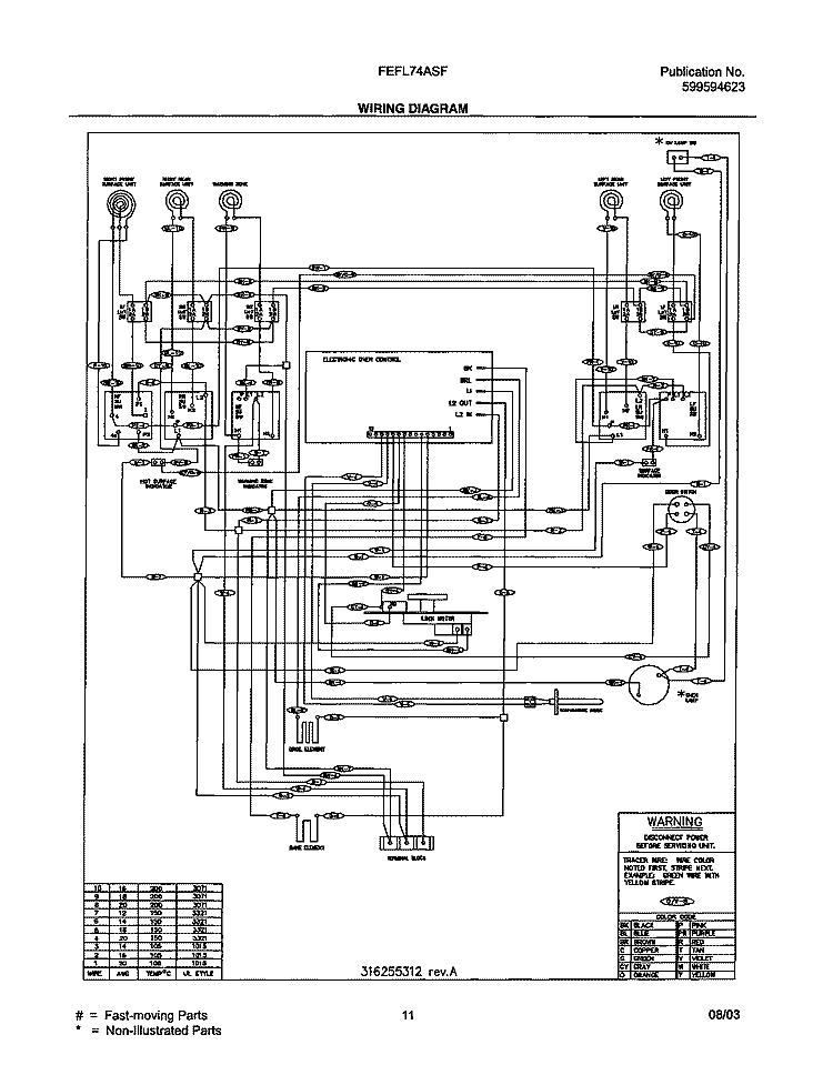 WIRING DIAGRAM Diagram and Parts List for FEFL74ASF  Frigidaire Range