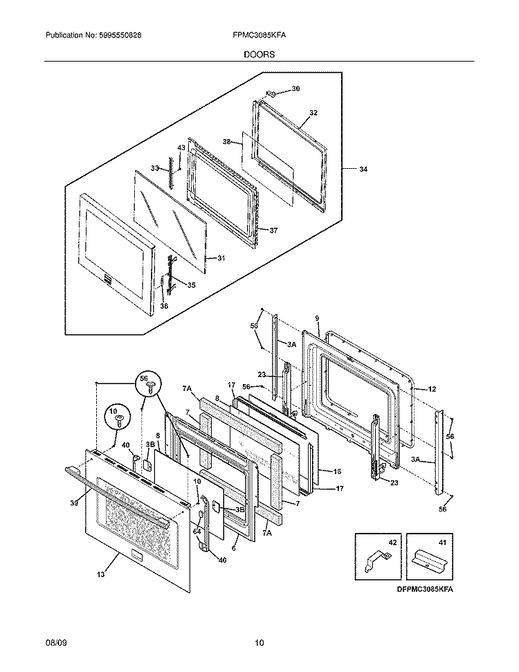 DOORS Diagram and Parts List for FPMC3085KFA  Frigidaire Microwave Oven Combo