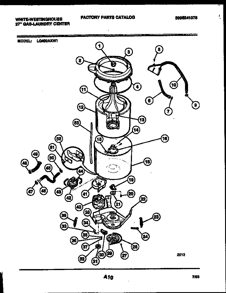 TUB DETAIL Diagram and Parts List for LG400AXD1  Frigidaire Washer Dryer Combo