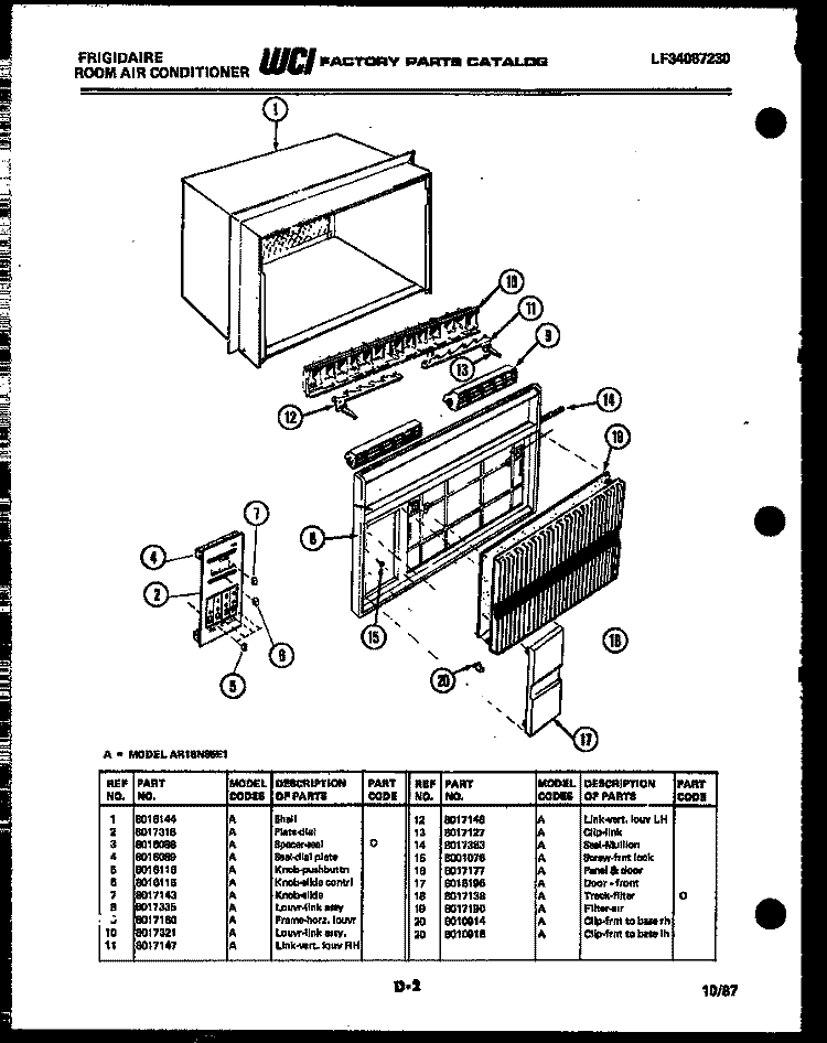 CABINET PARTS Diagram and Parts List for AR18NS5E1  Frigidaire Air Conditioner