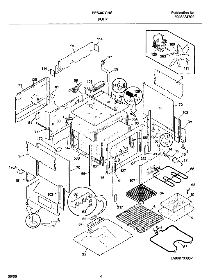 BODY Diagram and Parts List for FES387CHSD  Frigidaire Range