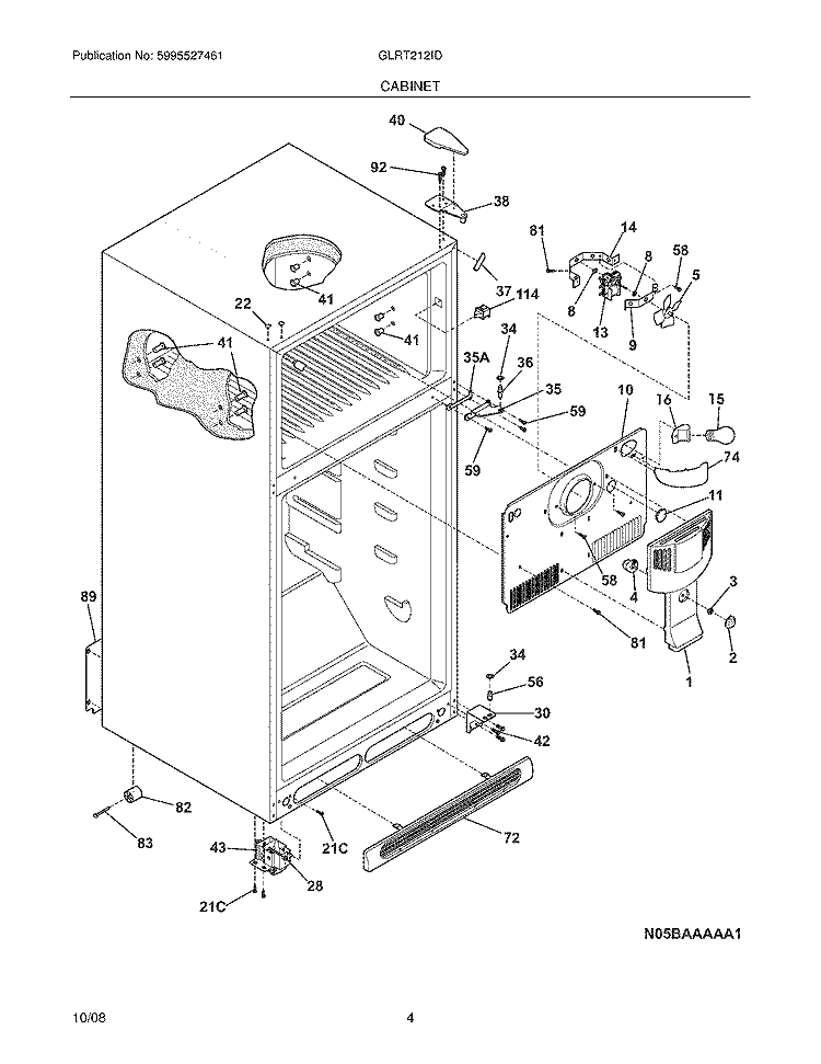CABINET Diagram and Parts List for GLRT212IDWG  Frigidaire Refrigerator