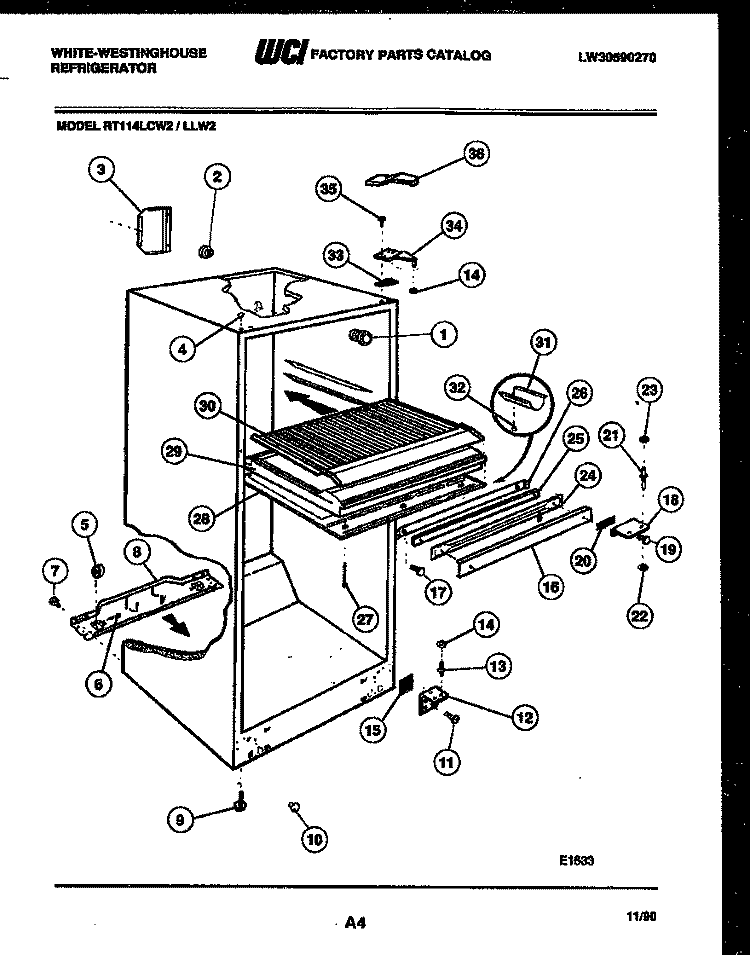 CABINET PARTS Diagram and Parts List for RT114LCH2  Frigidaire Refrigerator