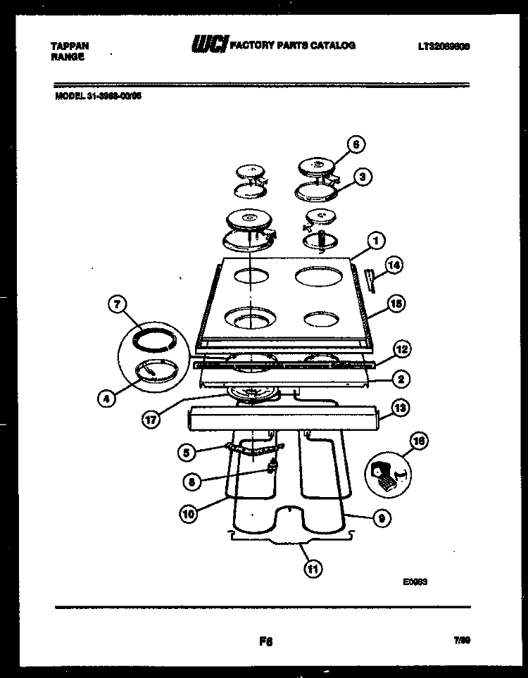 COOKTOP AND BROILER PARTS Diagram and Parts List for 31-3988-66-05  Tappan Range