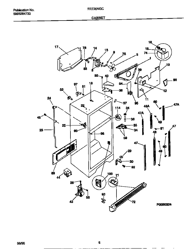 CABINET Diagram and Parts List for FRT20NGCB2  Frigidaire Refrigerator