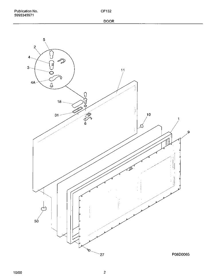 DOOR Diagram and Parts List for CF132  Frigidaire Freezer