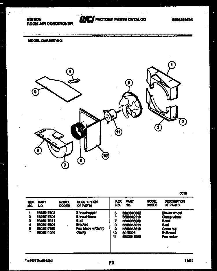 AIR HANDLING PARTS Diagram and Parts List for GAS18EP2K1  Gibson Air Conditioner