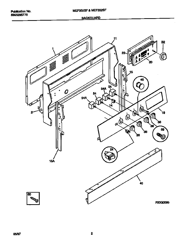 BACKGUARD Diagram and Parts List for MEF352SFWA  Frigidaire Range