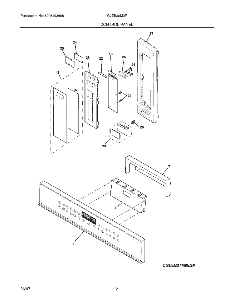 CONTROL PANEL Diagram and Parts List for GLEB30M9FQB  Frigidaire Microwave Oven Combo