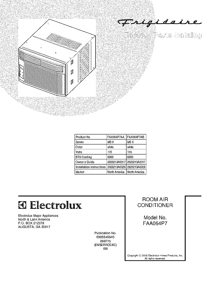 COVER Diagram and Parts List for FAA064P7AB  Frigidaire Air Conditioner